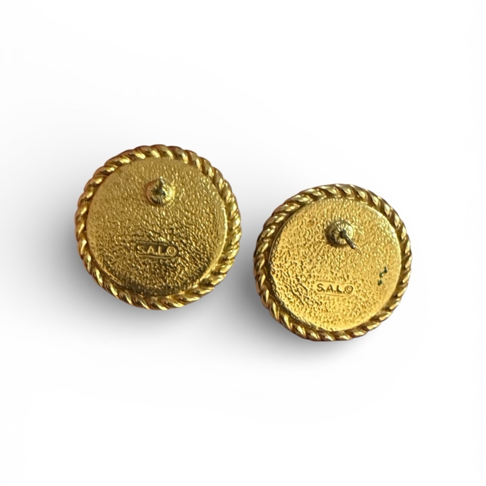 Vintage SAL Swarovski Black and Gold Stud Earrings - Picture 2 of 2
